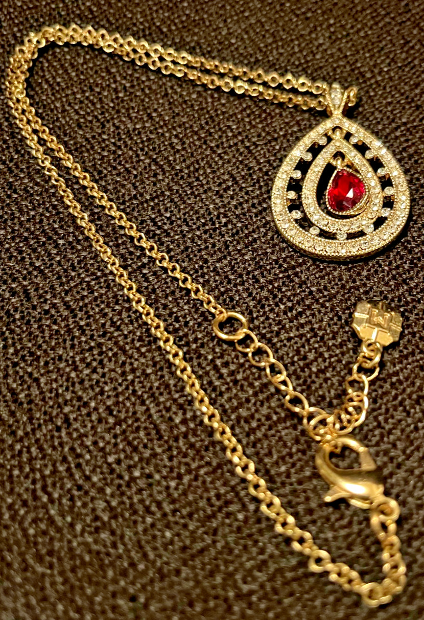 Ruby Dangle Pendant MONET Tear Drop Imitation Gol… - image 3