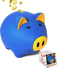 Magic Piggy Bank for Kids & Adults - Unbreakable Plastic Money Dark Blue 