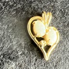 Vintage Double Opal and Diamond 14k Yellow Gold Heart Pendant  — photo 8
