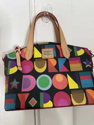 Dooney & Bourke Art Deco Satchel Multicolor Geometric Leather Trim Bag NEW Rare