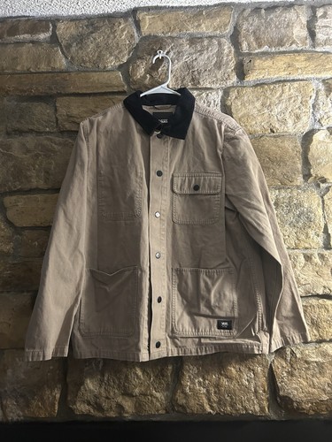 Vans Drill Chore Coat Jacket Tan Canvas Corduroy Collar Workwear Size L