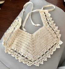 NOS Vintage Newborn Girl Crocheted Bib Set Cream 0-3 Months