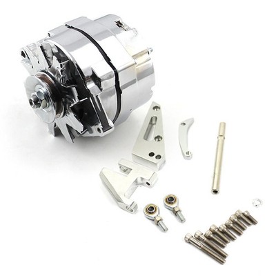 1955-68 SB CHEVY 100 AMP 3 WIRE POLISHED ALTERNATOR & SWP ALUMINUM BRACKET KIT