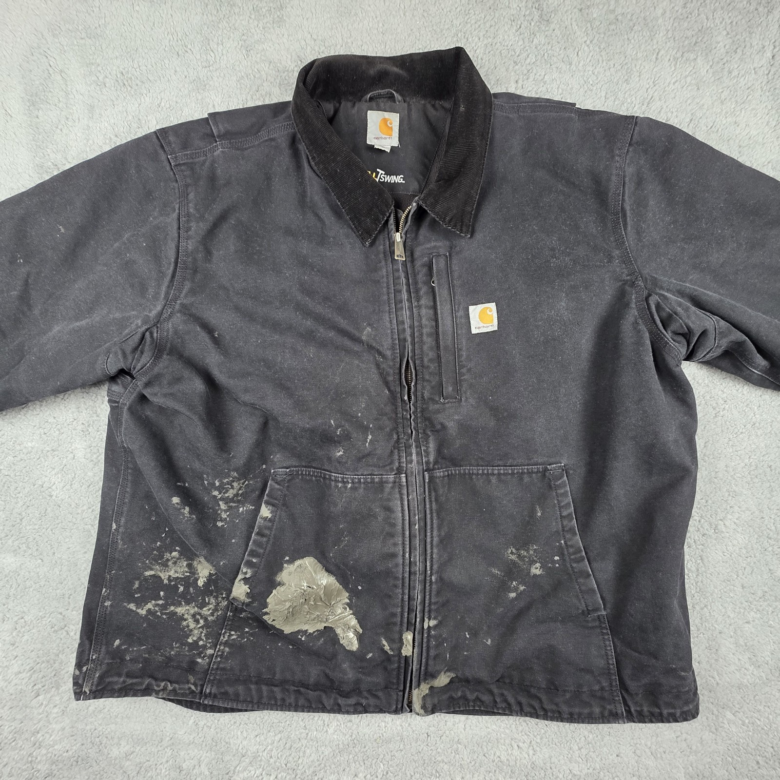 Carhartt Mens 2XL Black Distressed Full Zip Active Work Coat