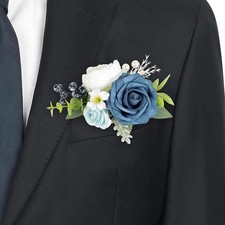 Dusty Blue Flowers Pocket Boutonniere for Men Groom Groomsmen Wedding
