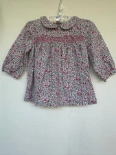 Jojo Maman Bebe Girls’ Size 2-3 Smocked Floral Blouse With Back Snap Closure