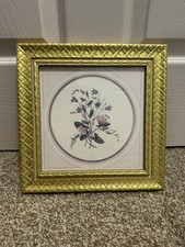 Vintage Botanical Floral Print Gold Ornate Frame Cottage Wall Art 10x10