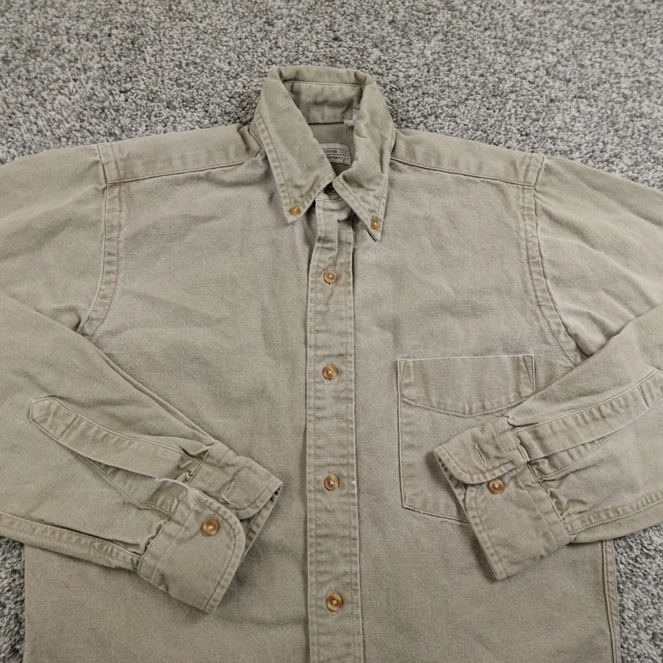 Camisa De Colección J Peterman Para Hombres XS Beige Tostado Marrón Lona Manga Larga Abotonada EE. UU. Foto 3 de 4