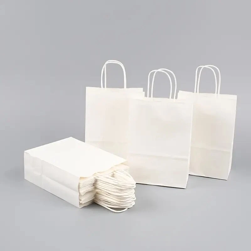 Bolsas de regalo de papel kraft blanco para fiestas y compras con asas al por menor 6,25 x 3,5 x8 Foto 4 de 4