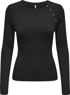 ONLY Damen Pullover L Schwarz Knopfdetail Rundhals Feinstrick Figurbetont - Bild 1 von 4