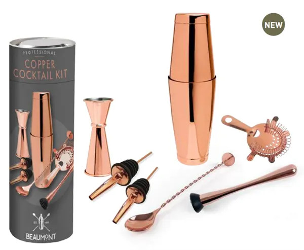 Beaumont Home Bar Accessories Copper Finish Professional 8 Piece Cocktail Kit