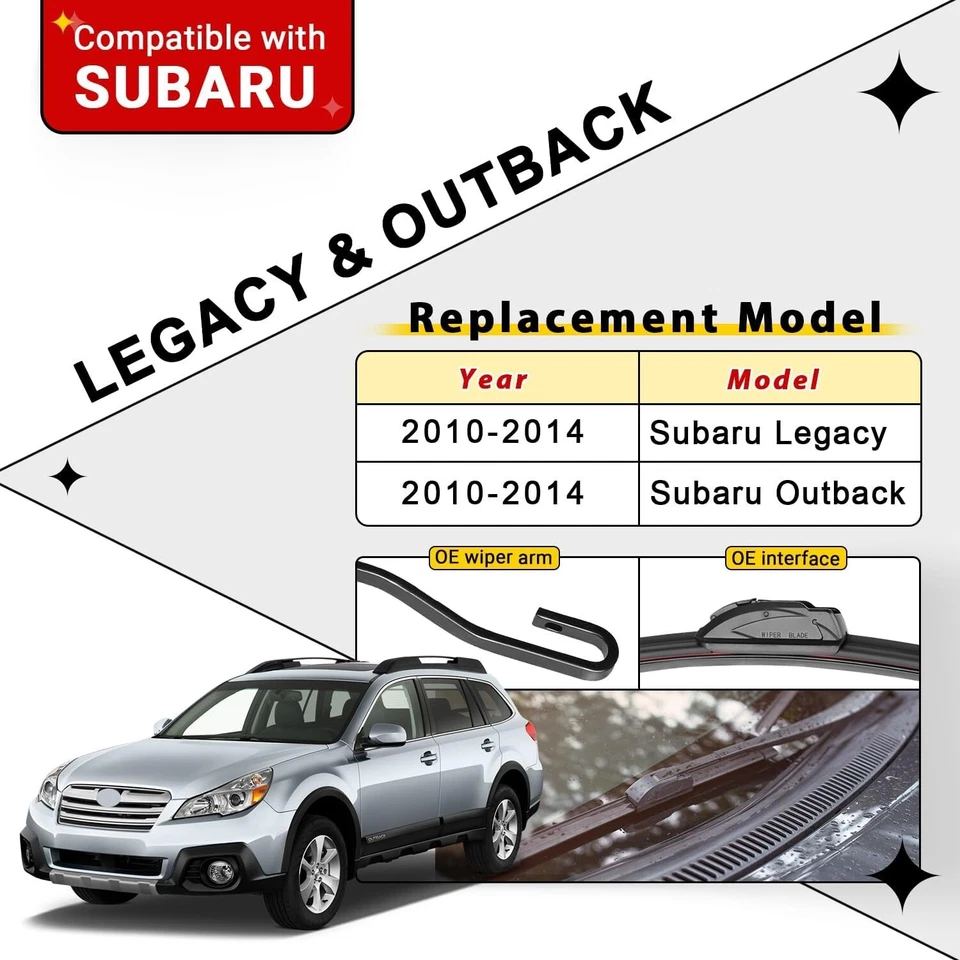 Windshield Wiper Blade Set for Subaru Legacy/Outback 2010-2014 - 3 Sizes Foto 4 de 4