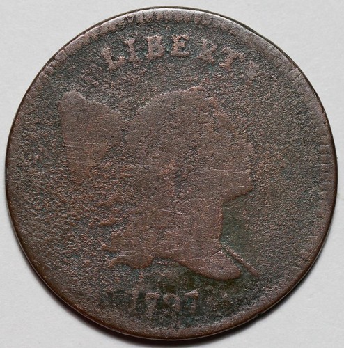 1797 Liberty Cap Half Cent - 1 Over 1 - Plain Edge - US 1/2c Copper Coin