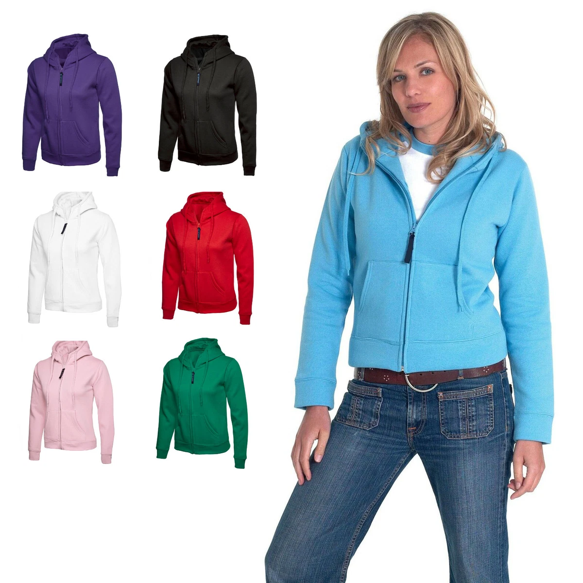 Ladies & Girls Full Zip Fitted Hoodie Sweatshirt Jacket - SPORT CASUAL &  LEISURE