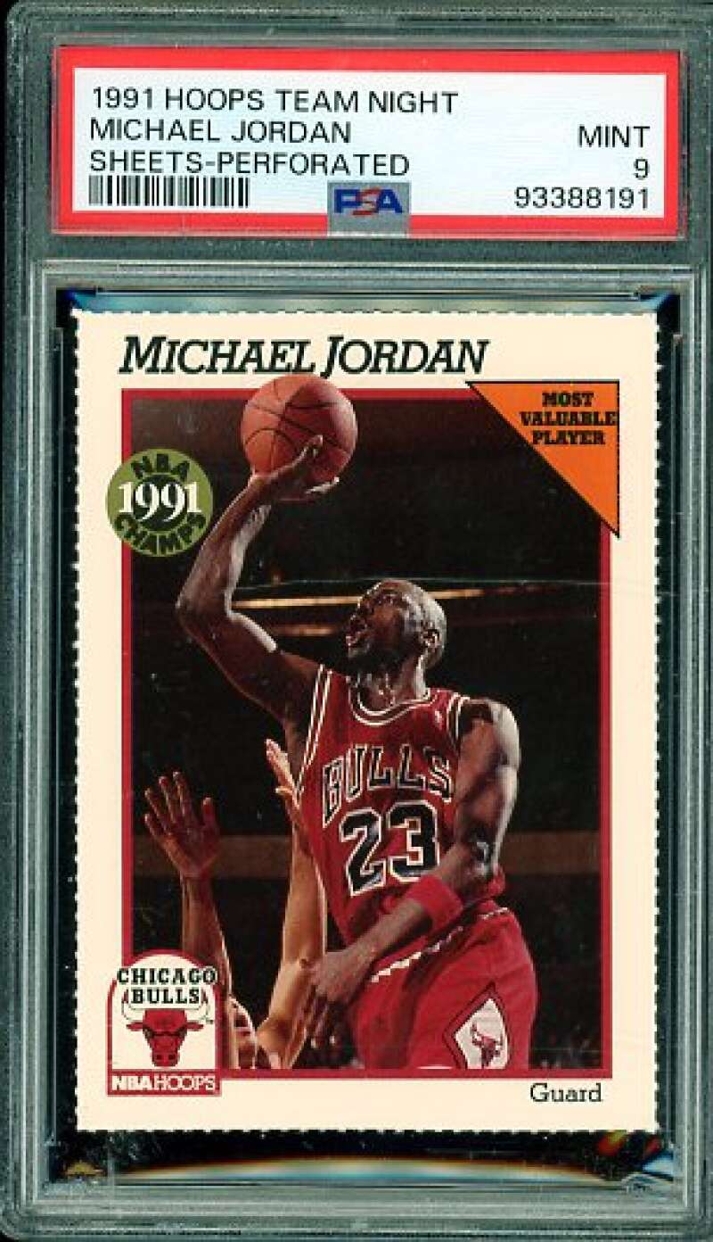 Michael Jordan Card 1991-92 Hoops Team Night Sheets-Perforated #nno PSA 9
