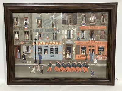 Michel Delacroix ''Le Defile 14 Juillet'' Stone Signed Lithograph Art Bastille
