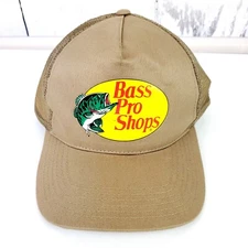 Bass Pro Shops Gone Fishing Tan Snapback Baseball Cap Mesh back Trucker Hat NEW