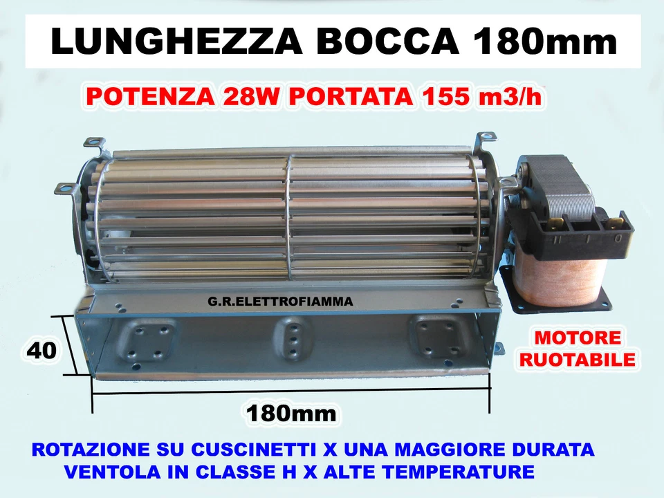 EMMEVI VENTOLA VENTILTORE TANGENZIALE STUFE PELLET LUNGHEZZA 18 CM+MOTORE DX NORDICA
