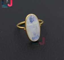 Natural Long Oval Moonstone Gold Brass Ring 100 Pure Brass Ring Statement Ring