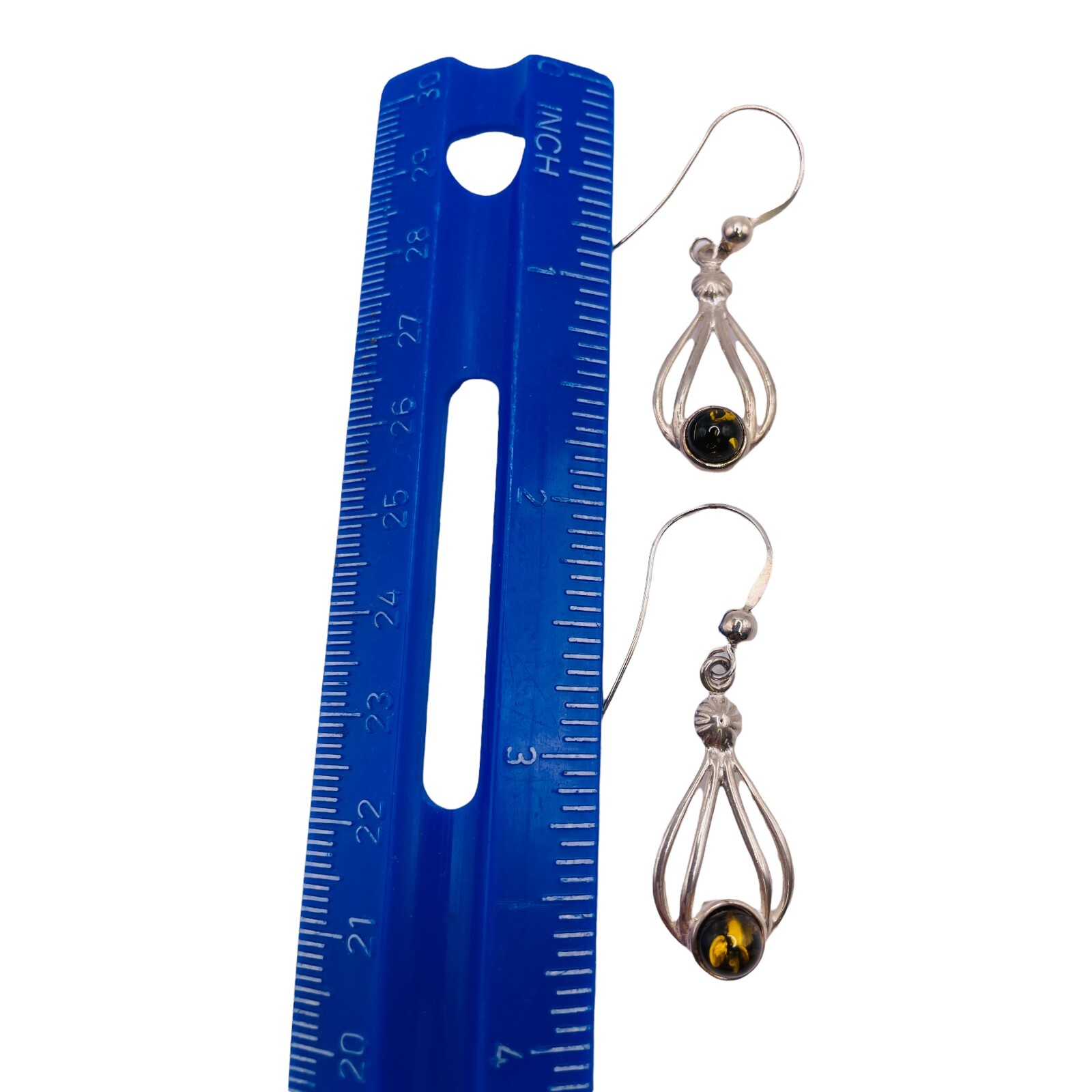 Green BALTIC AMBER Drop Dangle Hook Earrings Post… - image 7