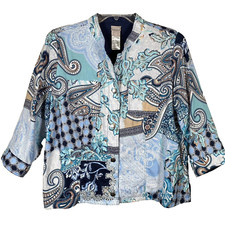 Chico's Reversible Linen Jacket Womens XL Paisley Flip Sleeve Snap Boho Coastal