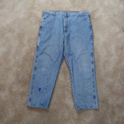 Wrangler rugged wear Carpenter Jeans Work Pant Mens 42x30 Distressed Blue  Denim