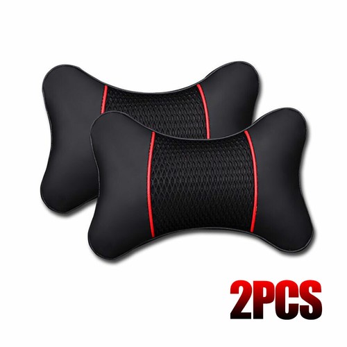 Car Seat Headrest Pads PU Leather Knitted Pillow Head Neck Rest Support Cushion - Picture 11 of 13