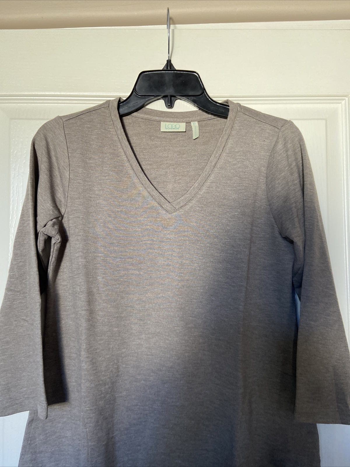 LOGO Lounge by Lori Goldstein French Terry Top with Tiered Chiffon Trim Shale XS