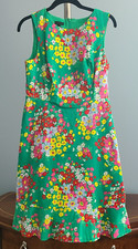 TALBOTS Women's Lined SLEEVELESS FLORAL DRESS Midi Size 2 Cotton Green Red Zip