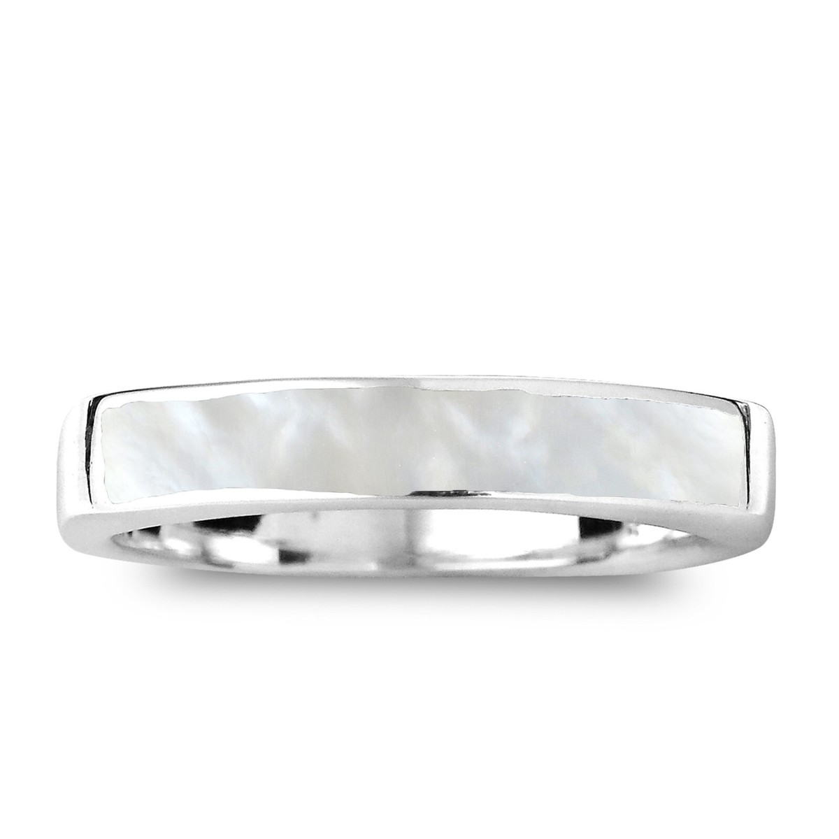 Rectangular Bar White Mother of Pearl Inlay Sterling Silver Ring-6 