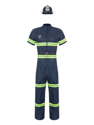 Mens Fire Guard Firefighting Day Plastic Helmet Jacket Pants And Belt Carnival - Picture 18 of 35
