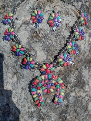 Multi-colored Turquoise Squash Blossom Design Style Neck Set