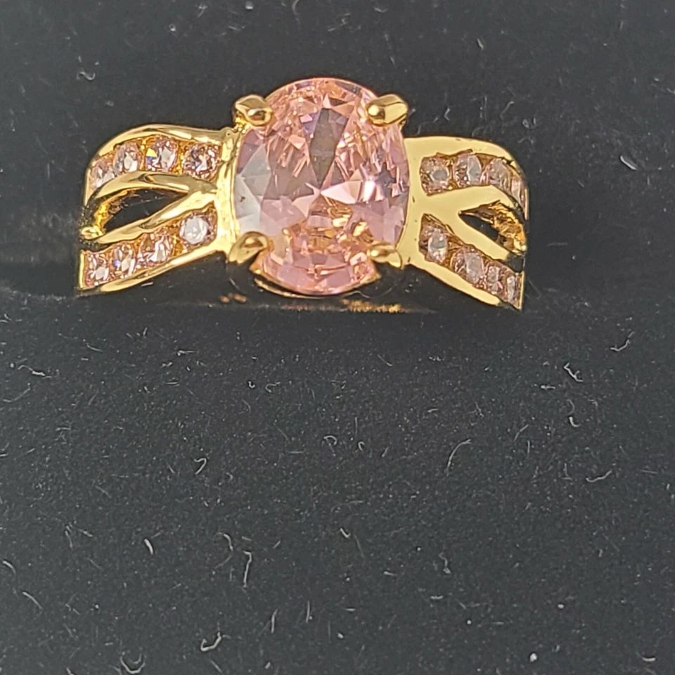 Anillo Placa Oro 10kt Piedra Cristal Rosa Doble Lado Vestido Centro Abierto Talla 8 Foto 2 de 4