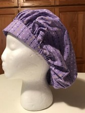 Scrub Hat Medical Nursing Chemo Lines with Dots Lavender Cotton Fabric