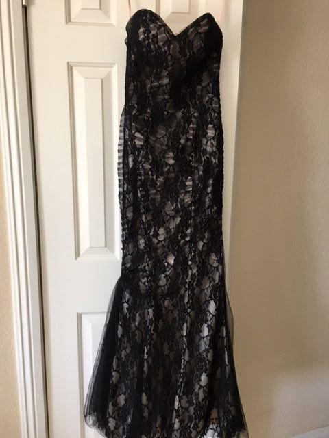 Flirt By Maggie Sottero Black strapless dress corset back size 0 lace nude  | eBay