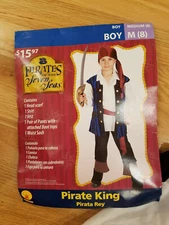 Kids Boys Pirate Costume M 8 Shirt Vest Pants Sash Boot tops Seven Seas