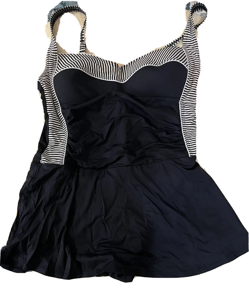 Nip Tuck Swimwear 16 XL One-Piece Swimsuit Black Padded Bra Swim Skirt Slimming