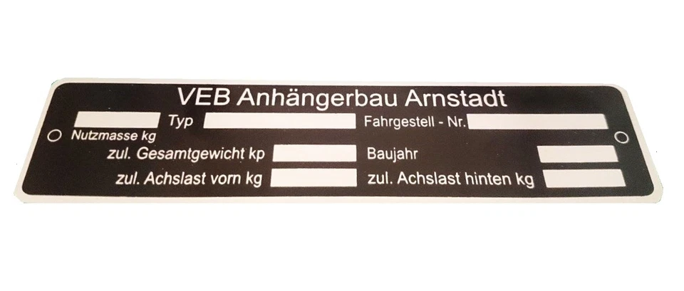 Anhänger Schild Multicar ( Typenschild VEB Anhängerbau Arnstadt ) Anhängerschild