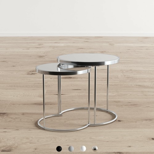 Table Coffee decor Visio Set of 2 Mirror Round Nest Side Chrome Base-GNT09CH/MR - Picture 4 of 5