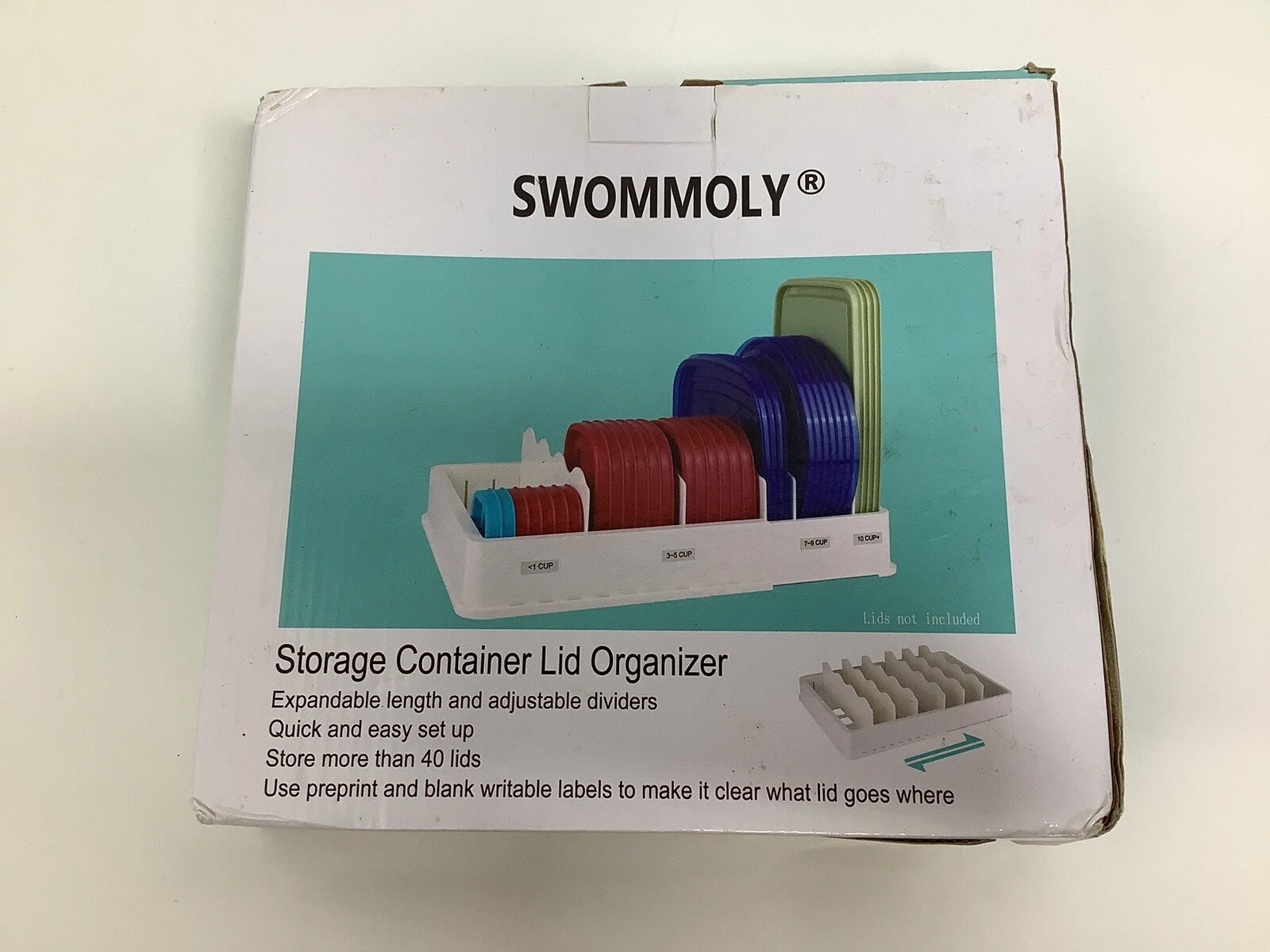 Swommoly Expandable Food Storage Container Lid Organizer New NIB