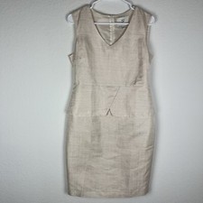 AG Phillips Dress 10 Sheath Metallic Cream Silk Work Career Cocktail Peplum