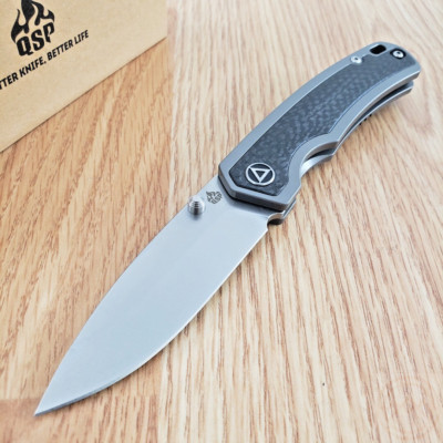 QSP Knife Puffin Folding Knife 3'' CPM S35VN Stonewash Blade Titanium/CF Handle
