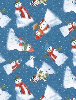 Christmas Fabric - Winter's Eve Country Snowman Toss Dark Blue - Wilmington YARD