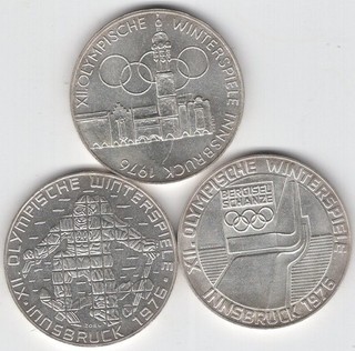 Österreich 3 100 Schilling 1974 Wien Silber Olympia 3 Motive unzirkuliert
