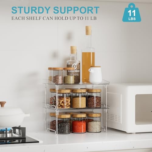 2 Pcs Cabinet Organizer Shelf，Stackable Kitchen Counter Shelves, 2 pack clear