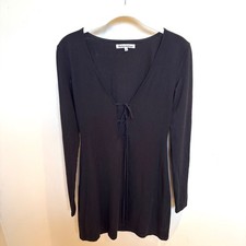 Reformation Black Long Sleeve Tie Neck Mini Dress Size S