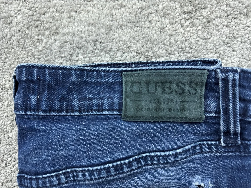 Jeans Guess Para Hombres 34 Azul Calce Ajustado Elastizado Denim Lavado Medio Diseñador Informal Foto 3 de 4