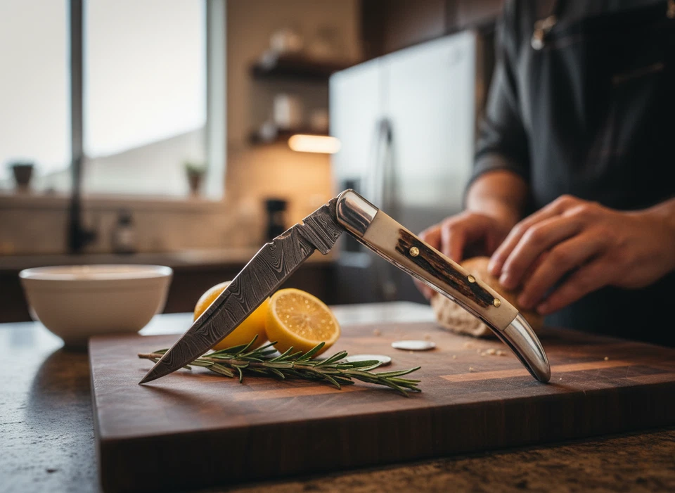 Hand Forged Damascus Steel Texas Toothpick Folding Pocket Knife Stag Handle - Image 4 of 4