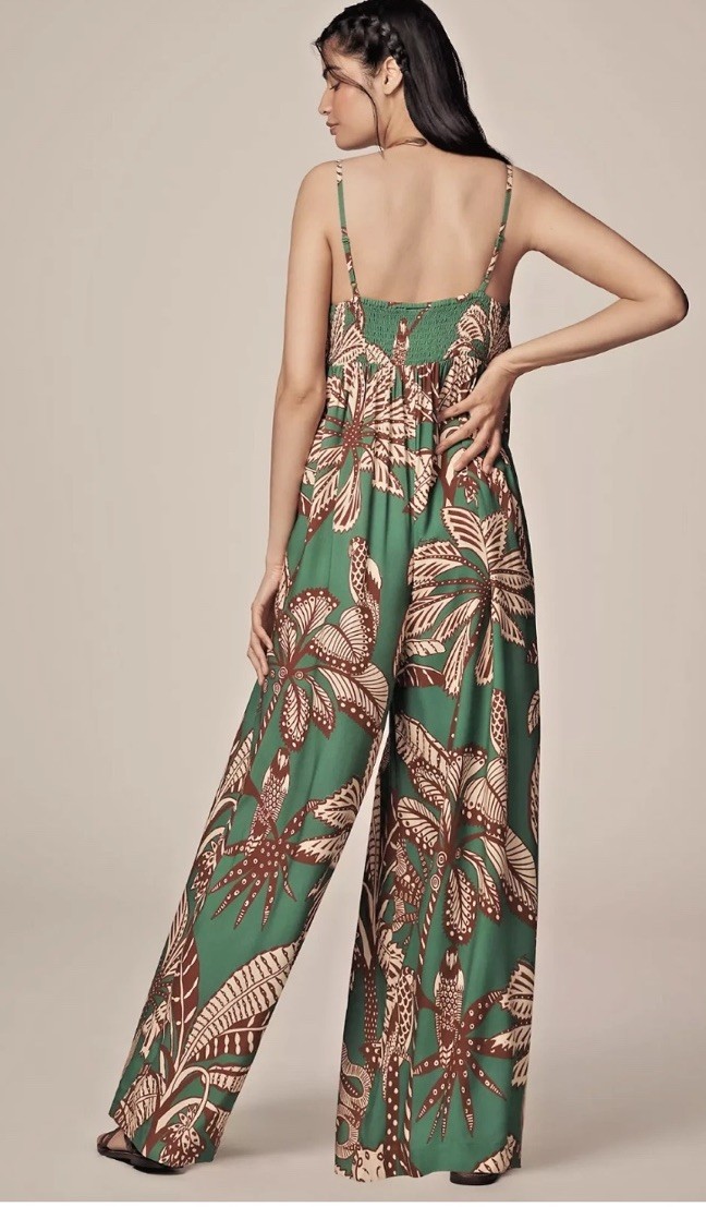 New FARM Rio x Anthropologie Waistless Amazonia Green Jumpsuit Romper LARGE image 4