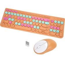 Wireless Keyboard Mouse Combo Retro Typewriter Round Keycaps 2.4GHz Orange